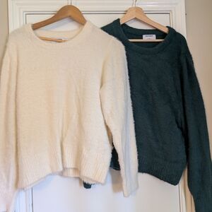 Old Navy Women's Crew Neck Sweater Set - Cream and Dark Green